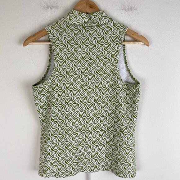 Maeve Structured Mock Neck Top Size M Green Motif Geometric Mod Anthropologie - Picture 10 of 14